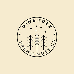 pine tree Line Art badge Logo Design template