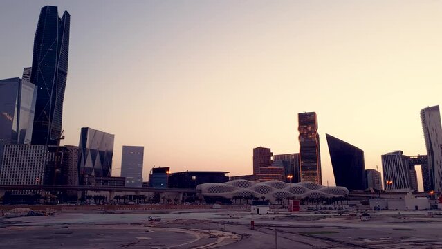 King Abdullah Financial District in Riyadh at sunset in Saudi Arabia