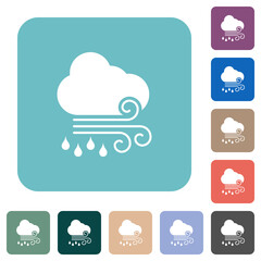 Windy and rainy weather rounded square flat icons