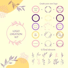 Zelfklevend Fotobehang Logo creation kit. Set of the hand-drawn botanical wreaths. Organic themed frames. Create your own logo. © Аня Марюхно