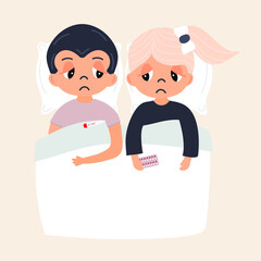 Illustration of a cute couple. The girl and the guy got cold. Vector illustration isolated on white background in cartoon style