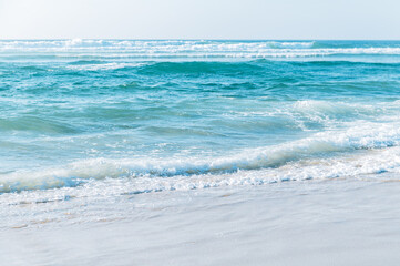 Beautiful beach Praia Da Barra and Costa Nova, famous getaways by Aveiro, Portugal. Atlantic Ocean...