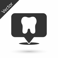 Grey Dental clinic location icon isolated on white background. Vector