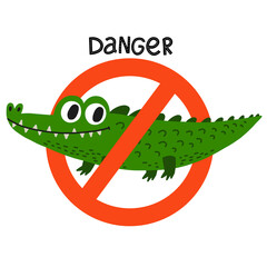 green crocodile tropical dangerous animal, vector hand drawn - 512840438