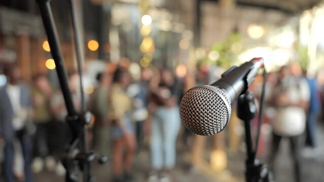 Microphone on stage with beautiful background sunlight