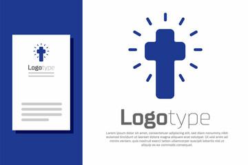 Blue Christian cross icon isolated on white background. Church cross. Logo design template element. Vector