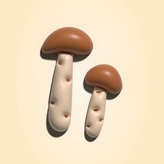 Volumetric 3D illustration of a pair of forest mushroom boletus.