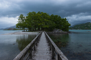 Fototapeta premium Picturesque jetty to the Paparen Beach, Skånevik, Hordaland, Vestland , Rogaland, Norway