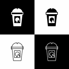 Set Coffee cup to go icon isolated on black and white background. Take away print. Vector