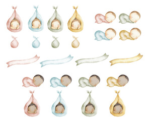 Baby watercolor illustration nursery girl boy