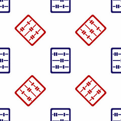 Blue and red Abacus icon isolated seamless pattern on white background. Traditional counting frame. Education sign. Mathematics school. Vector