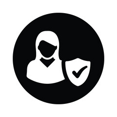 Antivirus, security, female icon. Black vector design.