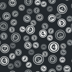 Grey Steak meat on a plate icon isolated seamless pattern on black background. Cutlery symbol. Restaurant sign. Vector