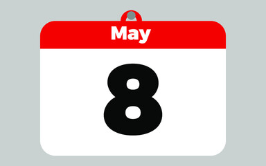 May, 8. White and red calendar