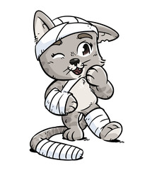 Children's illustration of an injured cat