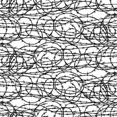 Seamless pattern of drawn tangled barbed wire