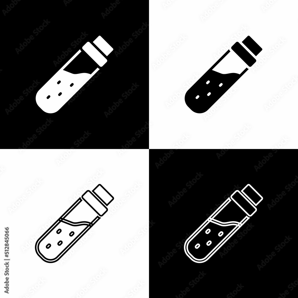 Poster set bottle with potion icon isolated on black and white background. flask with magic potion. happy h
