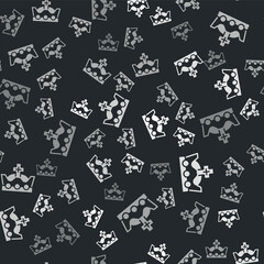 Grey King crown icon isolated seamless pattern on black background. Vector