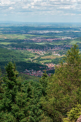 Fototapeta na wymiar Nice natural and farmland landscape of Alsace in France at the border with Germany, seen from the castle Haut-Kœnigsbourg