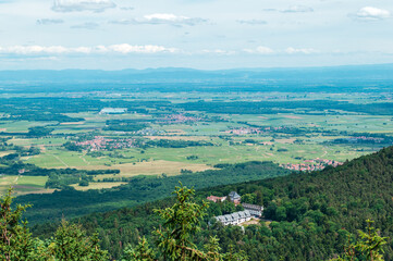 Obraz premium Nice natural and farmland landscape of Alsace in France at the border with Germany, seen from the castle Haut-Kœnigsbourg