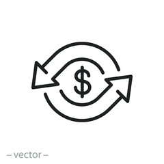 return money icon, cash back rebate, cashback thin line web symbol on white background - editable stroke vector illustration