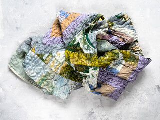crumpled patchwork scarf sewn from silk fabrics