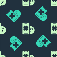 Green and beige Online poker table game icon isolated seamless pattern on blue background. Online casino. Vector