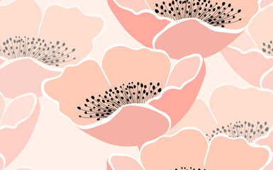 Spring colorful vector illustration with pink roses. Cartoon style. Design for fabric, textile, paper. Holiday print for Easter, Birthday, 8 March. Flowers with leaves