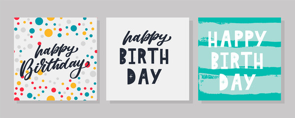 Happy Birthday lettering text banner, black color. Vector illustration.