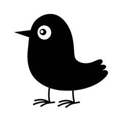 Cute bird nesting in black silhouette isolated on white background vector illustration. Wildlife pictogram design element. Pet store icon or logo. Forest clipart. Simple flat cartoon style.