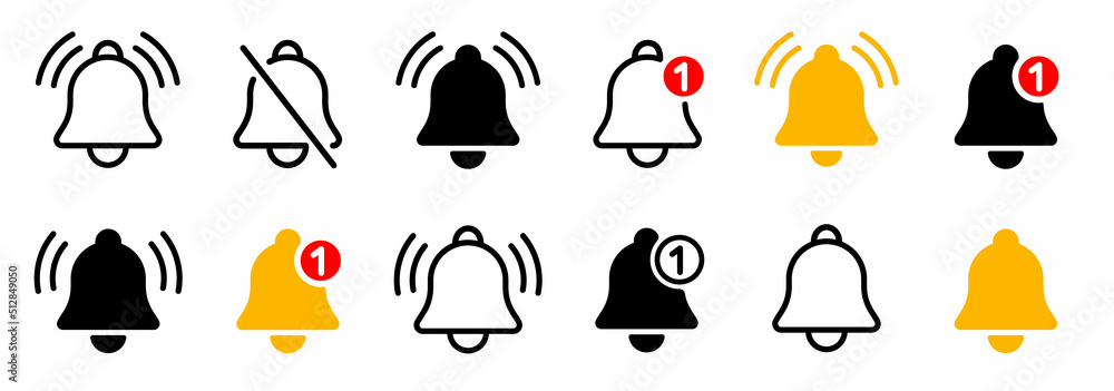 Poster notification bell icon set. incoming inbox message. new message notofication icons collection. ringi