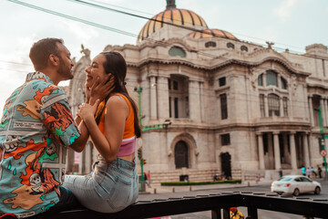 portrait of a couple in love looking a great view