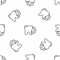 Grey line Tooth treatment procedure icon isolated seamless pattern on white background. Tooth repair with gear. Vector