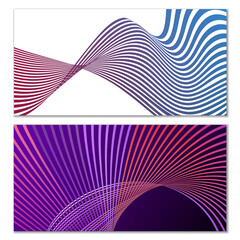 Wavy lines or ribbons. Multicolored striped gradient. Creative unusual background with abstract gradient wave lines for creating trendy banner, poster. Vector eps