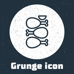 Grunge line Indian traditional food Tandoori chicken icon isolated on grey background. Monochrome vintage drawing. Vector