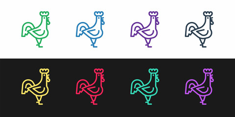 Set line French rooster icon isolated on black and white background. Vector