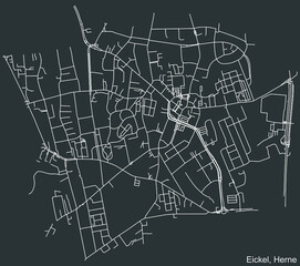 Detailed negative navigation white lines urban street roads map of the EICKEL DISTRICT of the German regional capital city of Herne, Germany on dark gray background