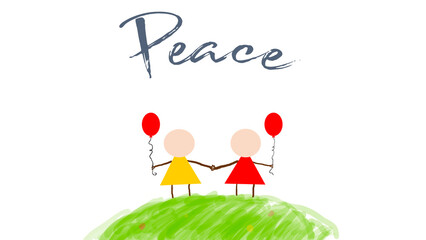 Peace white boy with balloon and white girl with balloon