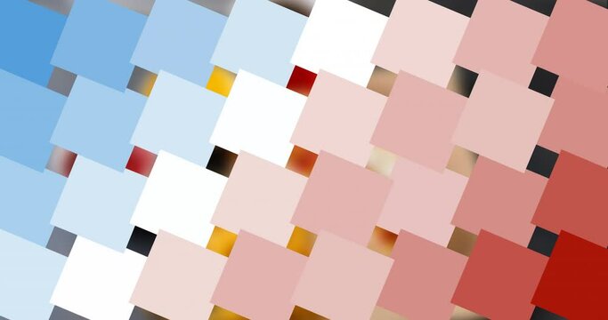 Animation of colorful moving squares over blurred background
