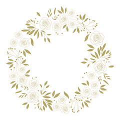 golden floral wreath, rose flowers