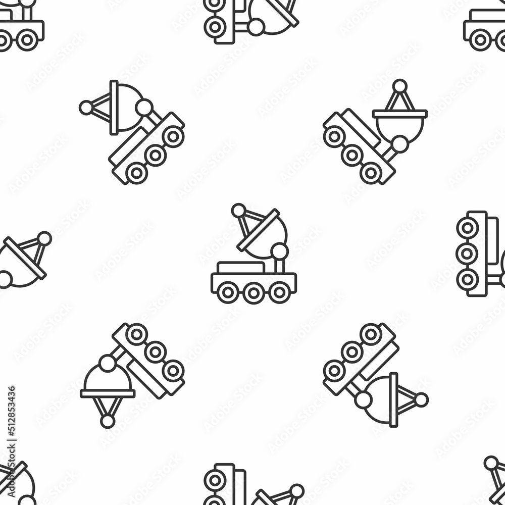 Poster grey line mars rover icon isolated seamless pattern on white background. space rover. moonwalker sig