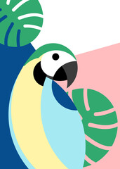 Tropical bird in abstract geometric style: blue-yellow macaw parrot