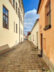 Historical romantic street of Telc (Telč) town. UNESCO. South Moravia, Czech republic, Middle Europe.