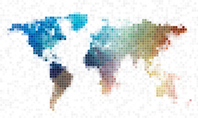 World map 3d multi color pixels  isolated on white background 