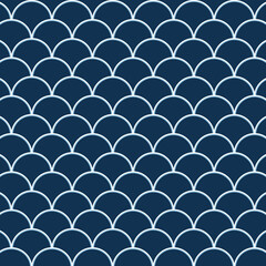 Obraz premium Mermaid fish scale wave japanese luxury pattern. Dark blue background with white line. Japan line pattern.