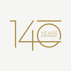 140 Year Anniversary Logo, Golden Color, Vector Template Design element for birthday, invitation, wedding, jubilee and greeting card illustration.
