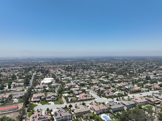 Aerial view of wealthy Alta Loma community and mountain range, Rancho Cucamonga, California, United...