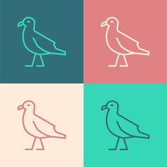 Pop art line Bird seagull icon isolated on color background. Vector