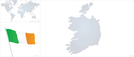 Republic of Ireland map and flag. vector 