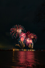 Fireworks over the Niagara River off the coast of Goat Island. 